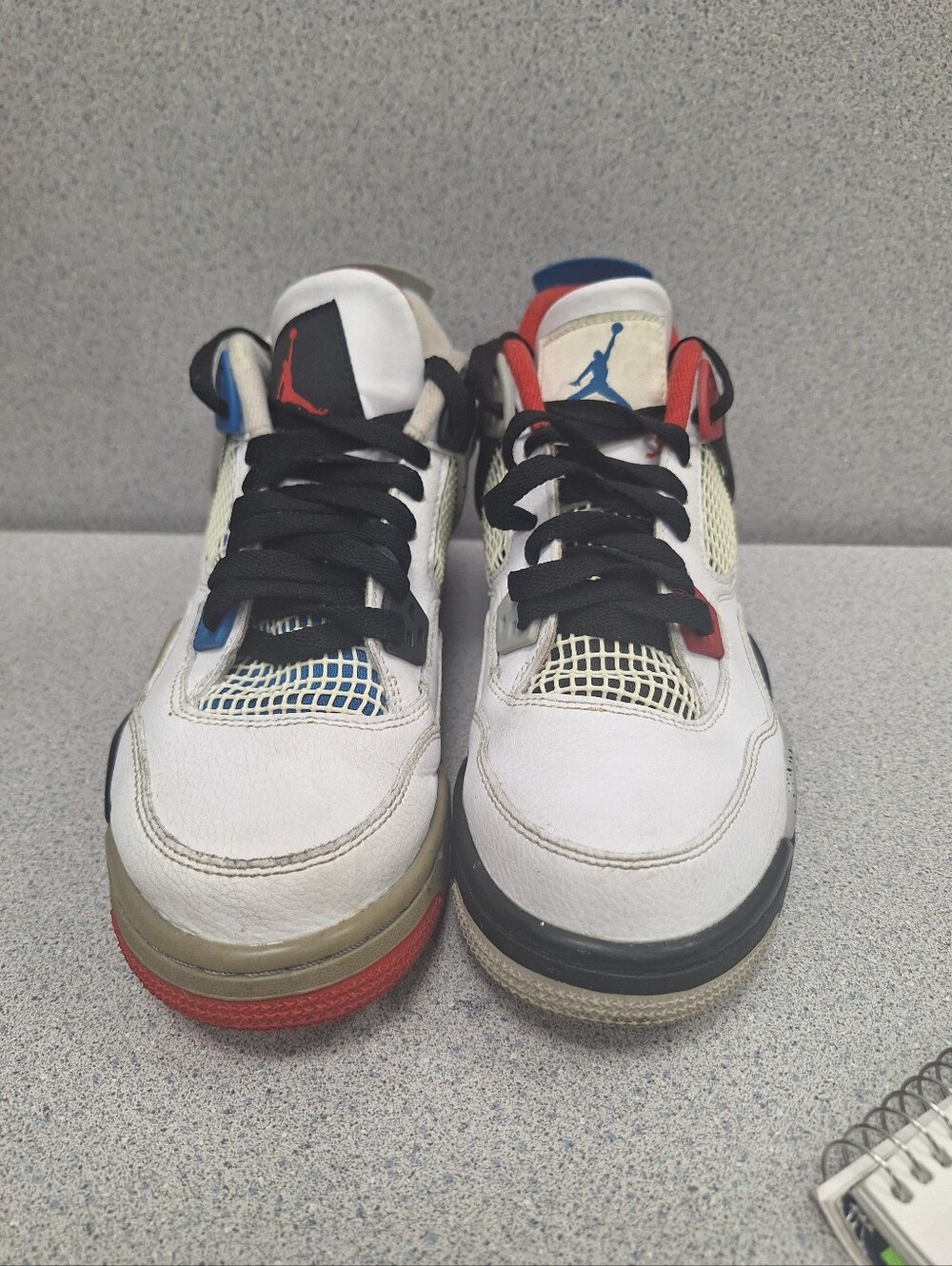 Jordan White Leather Retro 4 with Red and Blue Accents - Picture 9 of 10